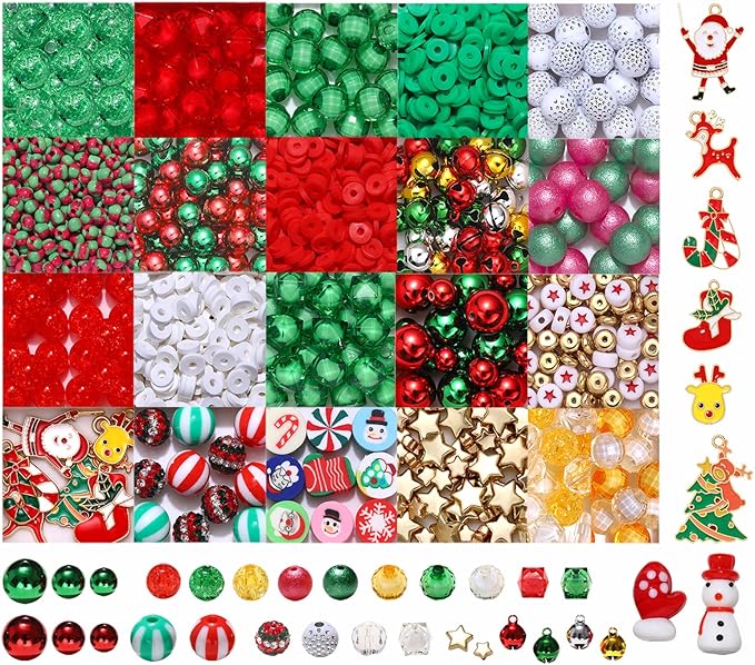 Christmas Beads Jewelry Making for Women - Enamel Charms Snowflake Santa Claus Candy Cane Deer - Xmas Loose Beads for Necklace Bracelet DIY Supplies