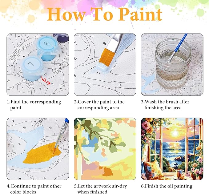 Paint by Numbers Kit for Adults Beginner Window Landscape, Adult Paint by Number Kits on Canvas, Seascape DIY Acrylic Oil Painting by Numbers for Adults, Perfect for Home Wall Decor 16X20 Inch