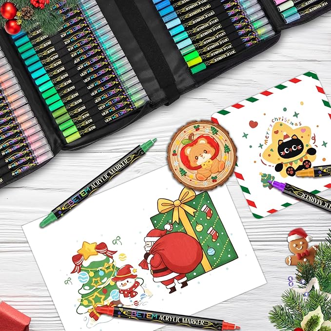 Betem 120 Colors Dual Tip Acrylic Paint Pens Markers, Fabric Decorating Kits Premium Water-Based Acrylic Paint Markers for Fabric, Rock, Wood, Glass, Eggs, Canvas, Ceramic, Easter Basket Stuffers