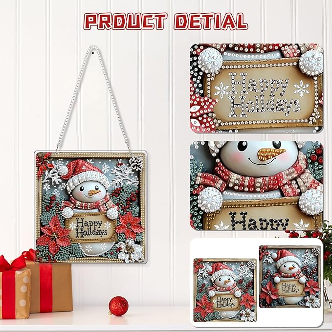 KEYIFA Christmas Diamond Painting Kit, DIY Snowman Diamond Art for Adults, Diamonds Painting Pendant Special Shaped Rhinestone Window Hanging Ornaments Home Garden Wall Door Decoration, 20cm Width