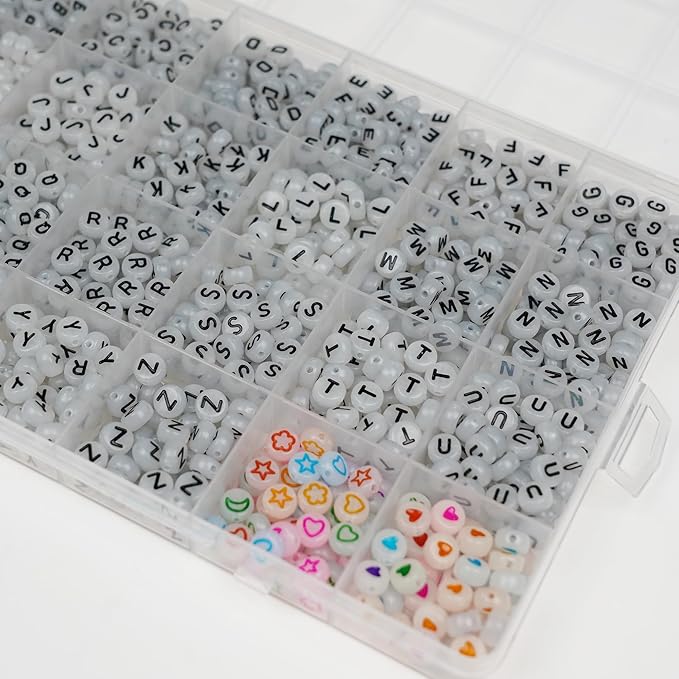 Melius 1450Pcs Acrylic Glow Letter Beads, Alphabetical Glowing in The Dark Beads in 28 Grid Box for Jewelry Making, DIY Bracelets, Necklaces, Key Chains (Glowing, 4x7mm)