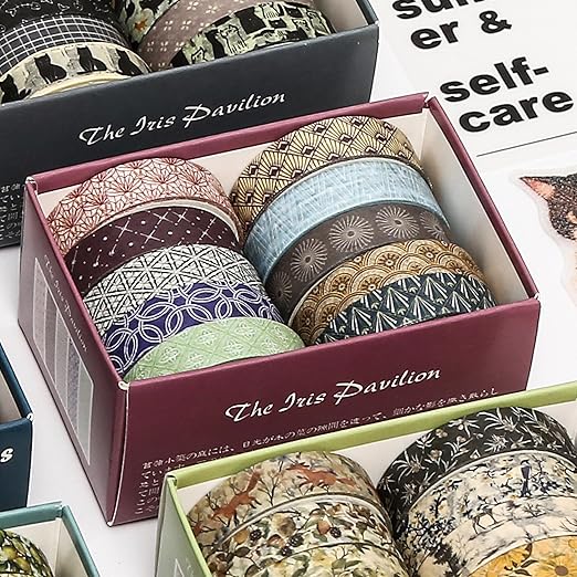 10 Rolls Skinny Washi Tape Set Texture Arts Adhesive Tapes Basic Patterns Decorative Masking Tape Sets for Craft, Kids, Scrapbook, DIY, Gift Wrapping (Style Four)