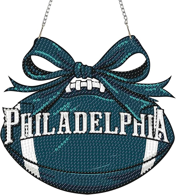 Rertcioph Football Diamond Art Hanging Kit for Adults, DIY Acrylic 5D Diamond Painting Hanging Ornament for Philadelphia Home Wall Decor and Gift