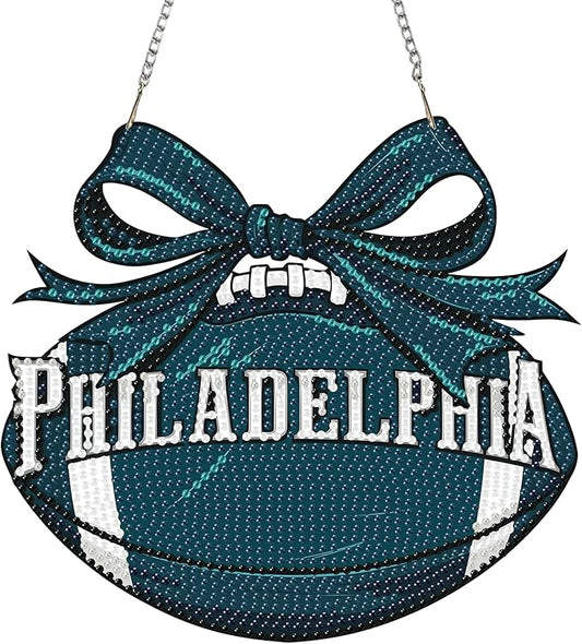 Rertcioph Football Diamond Art Hanging Kit for Adults, DIY Acrylic 5D Diamond Painting Hanging Ornament for Philadelphia Home Wall Decor and Gift