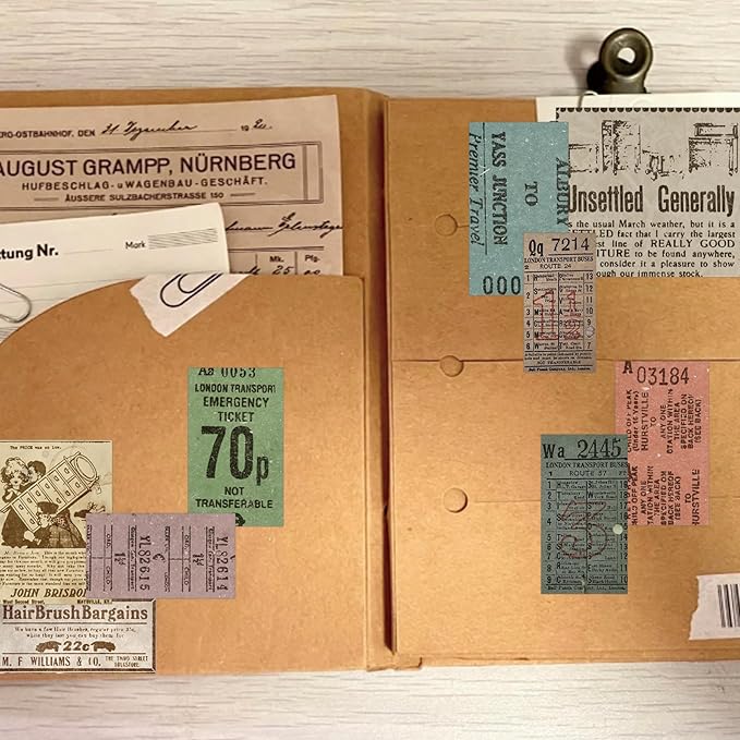 150 PCS Vintage Retro Collage Stickers - Old Tickets & Advertisements Distressed Paper Craft Stickers for Scrapbooking Home Decor Journaling Retro Enthusiasts