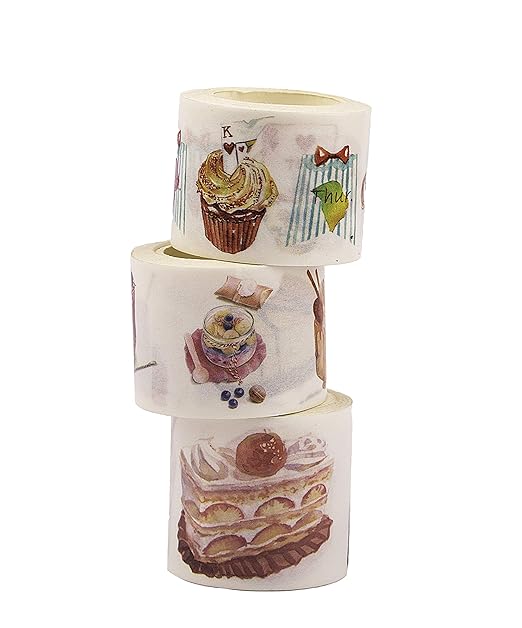 Navy Peony Sweet Dessert Wide Washi Tape Set (3pcs) | Cute Food Themed Japanese Decorations | for Crafts and Planners