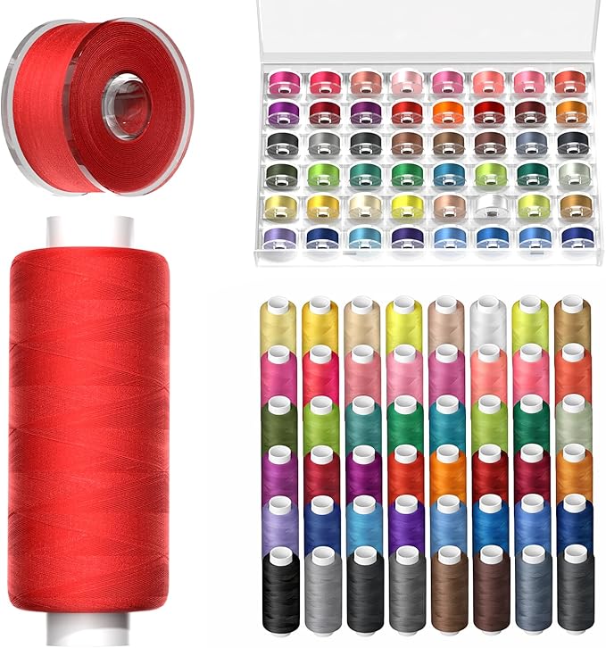 96pcs professional sewing thread kit, 48 colors 400 yards/spool, [top durability with 4-ply tight-twist] aaa-grade polyester thread with prewound bobbins, sewing thread for hand & machine sewing