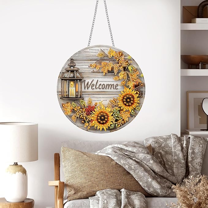 Pavemlo Hanging Diamond Art Kits for Adults Sunflower – 8x8 Inch Double-Sided Acrylic Board DIY Crystal Diamond Suncatcher Pendant, Sparkling Home Wall or Window Decoration Handmade Gift