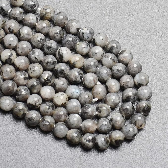 LPBeads 200Pcs Polished 6mm Round Natural Black Larvikite Gemstone Loose Beads with Stretch Cord for Jewelry Making Bracelets