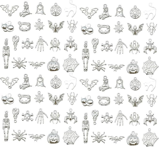 WOCRAFT 60pcs Bright Silver Halloween Charms Bracelet Charms for Jewelry Making Sets DIY Necklace Bracelet Keychain Crafting Charms Kit Craft Supplies (SN867)