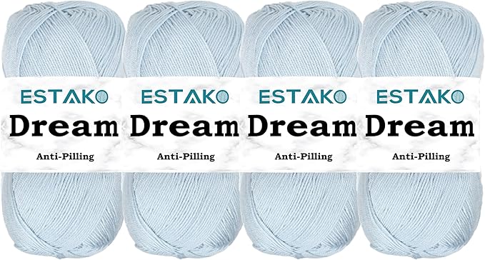 Estako Dream, (4 Skeins Pack) 100% Microfiber Acrylic Yarn, Soft, Super Fino/Fingering Weight (1) for Crochet and Knitting (4 x 3.5 Oz) / (4 x 382 Yrds) (75027 - Baby Blue)