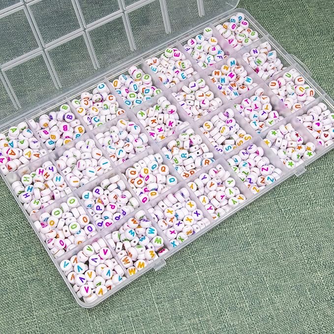 Melius Acrylic Colorful Letter Beads, 1450 Pcs 4x7mm Round Alphabet Beads in 28 Grid Box for Jewelry Making, DIY Bracelets, Necklaces, Key Chains, Bracelets (4x7mm, Colorful)
