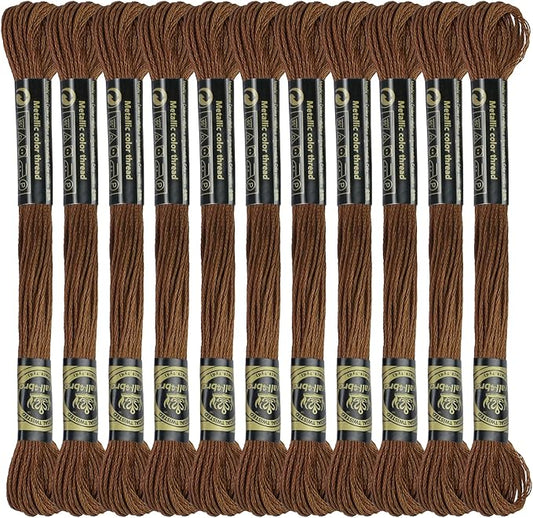 12 Skeins Premium Egyptian Embroidery Floss 9 Yards Each Egyptian Long Fiber Cotton Cross Stitch Thread for Embroidery Projects Bracelet. (12, Dark Brown)