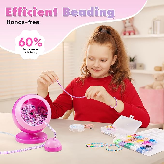 ETUDAW Bead Spinner for Jewelry Making, 4500 PCS Clay Beads, Automatic Bracelet Maker with Needles and Thread for Cute Friendship Bracelets, Gift for Girls(Red)