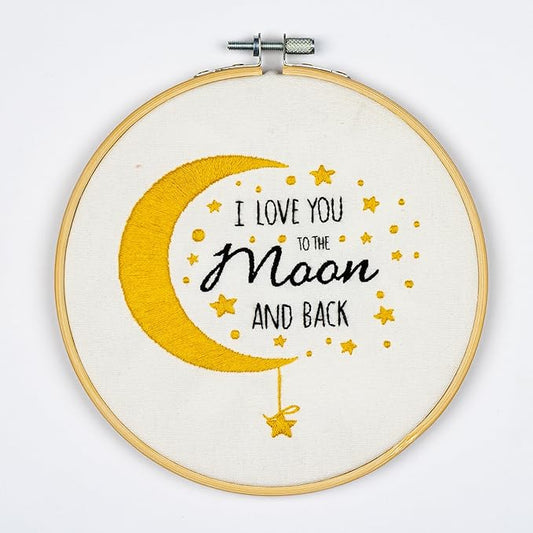 DUTCH STITCH BROTHERS Moon Embroidery Starter Kit with Pattern and Instructions. Stamped Embroidery Kits with Embroidery Clothes with Pattern. 6" Embroidery Hoop