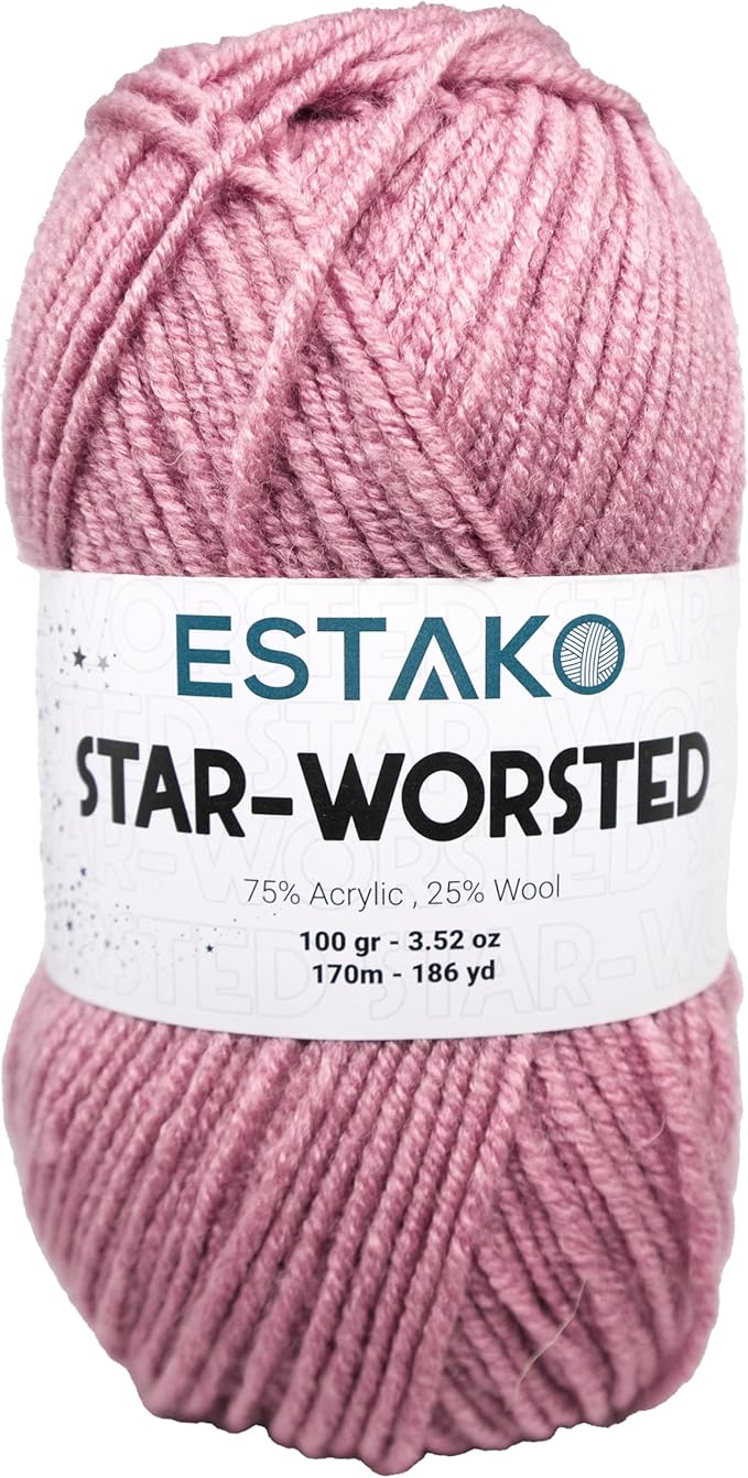 Estako Star-Worsted Yarn - 75% Acrylic 25% Wool - Soft Medium Weight #4-100g (3.52oz) - 170m (186yds) - Crochet & Knitting Yarn (43142 - Rose)
