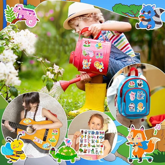 Labeol Diamond Art Kits for Kids Boys and Girls Ages 6-8-10-12 Easy to DIY Creative Diamond Art Sticker Craft by Numbers Kits for Kids and Adult Beginners (Cute Animals)
