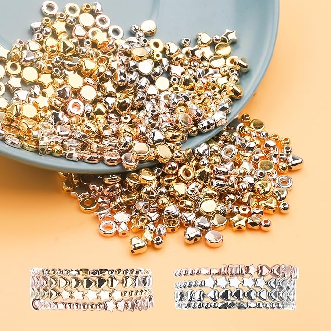 Gold Spacer Beads 2160 Pieces Bracelet Beads for DIY Jewelry Making(Gold, Sliver, Rose Gold, KC Gold)