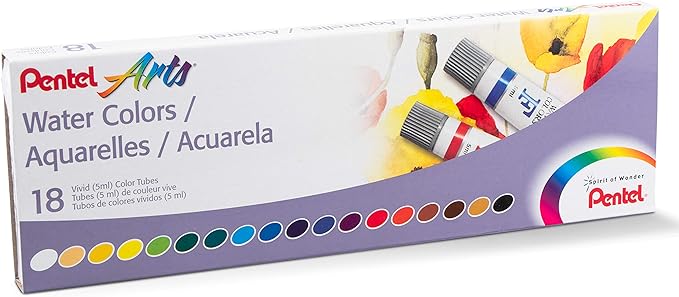 Pentel Arts Water Colors, Assorted Colors, Pack of 18 (WFRS-18)