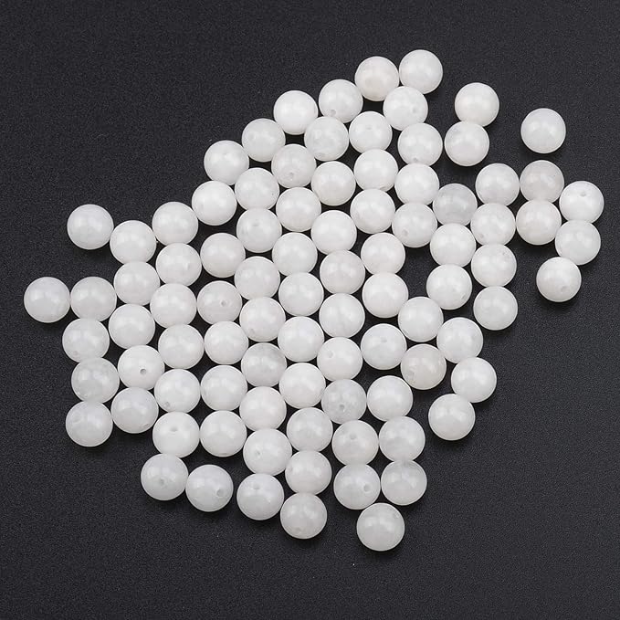 LPBeads 100pcs Polished 8mm Round Natural White Jade Gemstone Loose Beads with Stretch Cord for Jewelry Making Bracelets