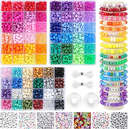QUEFE 72 Colors 3000pcs Pony Beads Bracelet Making Kit for Girls - Rainbow Kandi Friendship Kit With Letter Beads for Necklace Making - Craft Gifts Set
