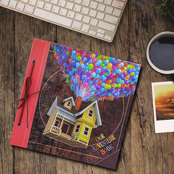 Scrapbook Photo Album, Our Adventure Scrap Book, 12 Inches by Inches Embossed Words Hard Cover Movie Up Travel Scrapbook for Anniversary, Wedding, Travelling, Baby Shower, etc (Scrapbook-Balloon)