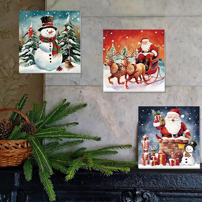 Ctosree 12 Pack Pre Drawn Canvas Kit for Painting Sip and Art Paint Kit for Adults Pre Painted Canvas Party Favors for DIY Holiday Party Date Night Gifts(Classic Xmas,8 x 8 Inch)
