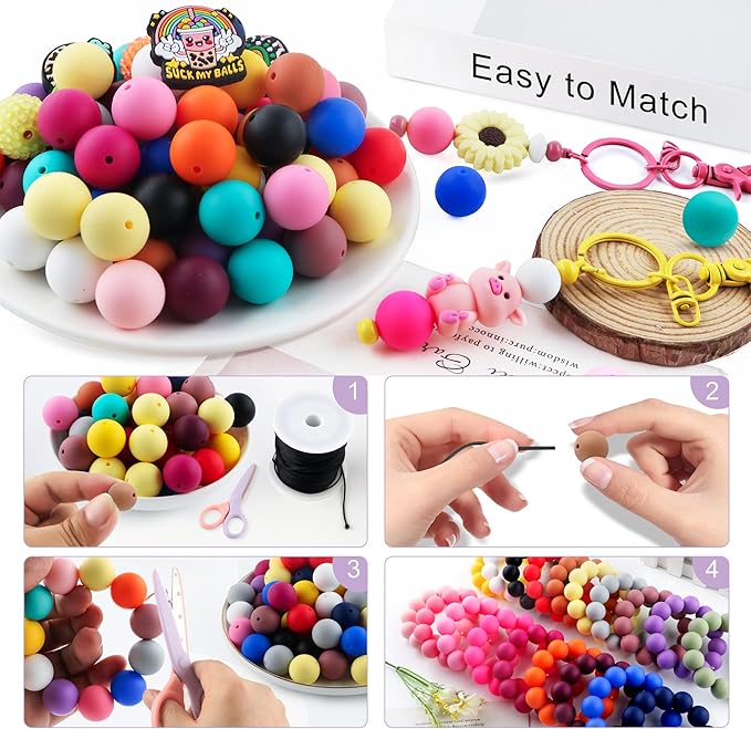 65Pcs 19mm Silicone Beads for Keychain Making Bracelet Necklace, Bulk Round Silicone Beads for Pens（Light Purple）