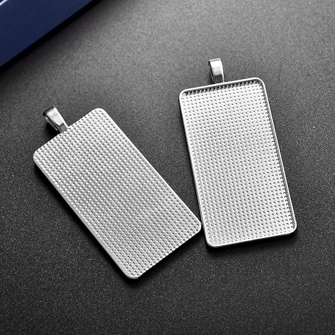DROLE 30Pcs Large Pendant Trays Kit-15Pcs Cabochon Bezel Trays with 15Pcs Rectangle Glass Dome Tiles for Jewelry Making 25×50mm White K