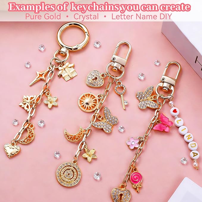Wurosi 773 Pcs Beaded Keychain Making Kit, Bag Charm Kit, with Chains, Charms & Letter, Key Chain Hooks, Jump Rings, Manual, Gift Bgas, Storage Box & Tools, DIY Crafting and Jewelry Making for Adult