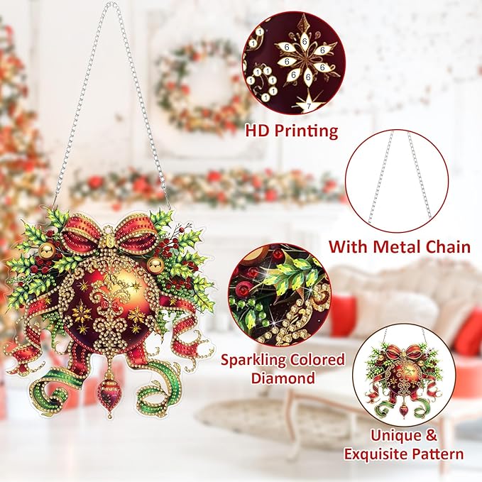 SENQAO Christmas Ball Diamond Art Hanging Kits for Adults Beginners, DIY Acrylic 5D Special Shaped Crystal Diamond Gem Art Painting Hanging Ornament for Home Wall Decor and Gift