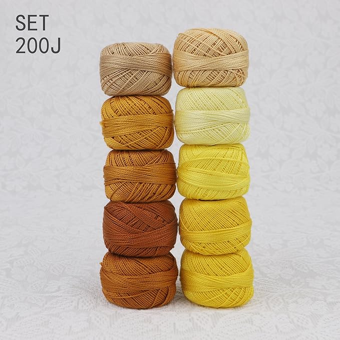 Size 8 Double Mercerized Egyptian Long Staple Cotton Pearl Thread Ball 5 Grams Rainbow Color Embroidery Thread 10 Colors per Box for Crochet Hardanger Cross Stitch Hand Embroidery (Set J)