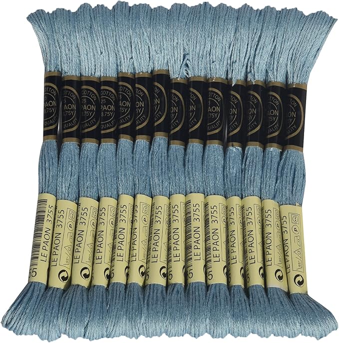 LE PAON Embroidery Floss, 14-Pack Six Strands 100% Long Staple Cotton Embroidery Thread, 8.7-Yard，Color Number：3755, Baby Blue