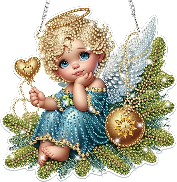 Bowetile Christmas Diamond Art Hanging Kits for Adults, Diamond Art Suncatchers Angel, 5D Special Shape Diamond Painting Pendant Window Ornament Christmas Gifts for Home Door Wall Decor