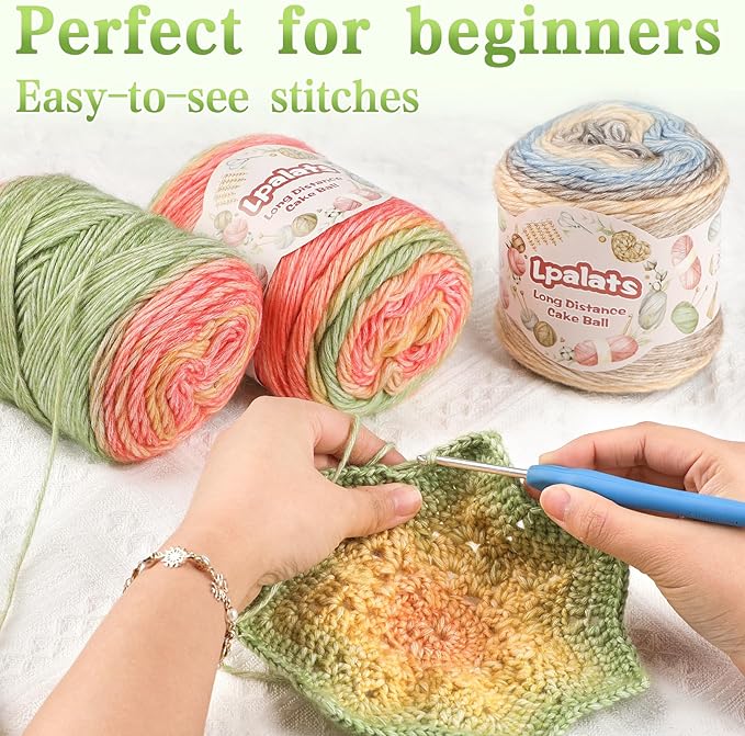 Ombre Yarn for Crocheting - 4x100g Soft 60% Cotton 40% Acrylic Yarn - 962 Yds Gradient Cake Yarns for Knitting Shawls Blankets Sweater with 2 Crochet Hooks (4, Dark Blue Gradient)