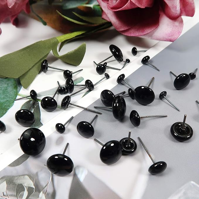 TOAOB 100pcs Black Glass Eyes Kits 3mm to 12mm Assorted Sizes for Crafts Needle Felting Bears Dolls Decoys Sewing