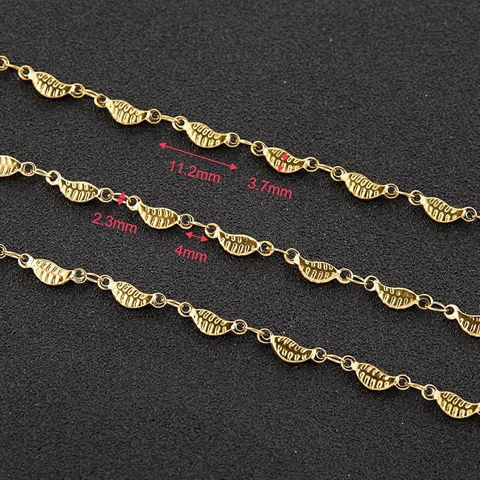 YOUBEIYEE 4 Meters Gold Plated Leaf Chain for Jewelry Making Stainless Steel Jewelry Making Chain Roll with Jewelry Accessories