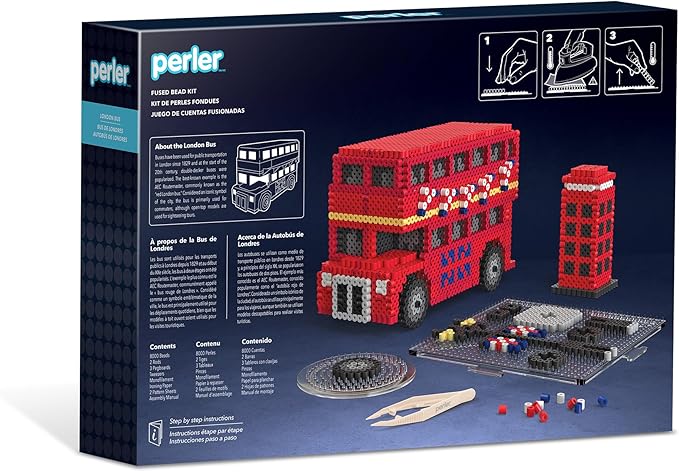 Perler 80-57242 London Bus 3D Fused Bead Craft Activity Kit, 4" W x 17.5" H, Multicolor, 8011 Pieces