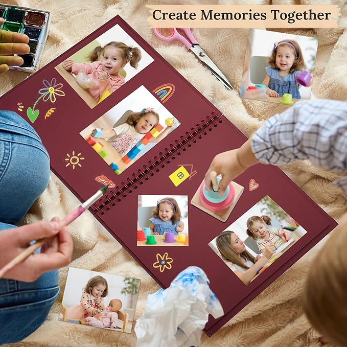Scrapbook 7x7 Inch DIY Scrapbook Album Hardcover Kraft Paper Scrap Book Photo Albums 40 Pages Perfect for 4x6 / 5x7 Photos Memory Book for Family, Wedding