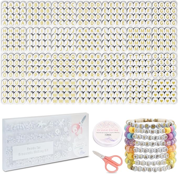 1400 Pcs Letter Beads Kit, 28 Styles White Acrylic Alphabet Letter Beads for Jewelry Making wiht Number Heart Bead Friendship Bracelet Kit