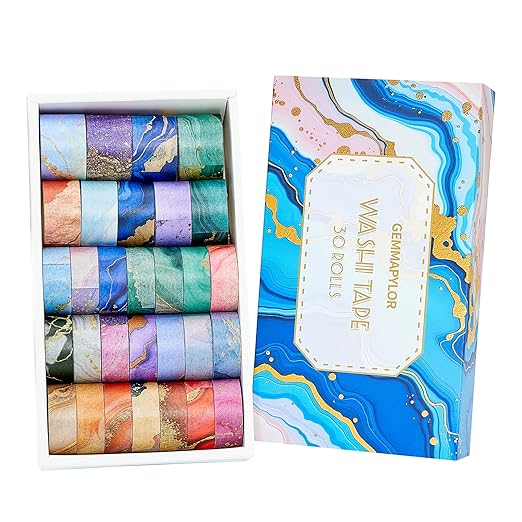 Marble Washi Tape Set 30 Rolls,Decorative Masking Tape for Junk Journal, Scrapbooking Supplies, DIY Crafting Supplies