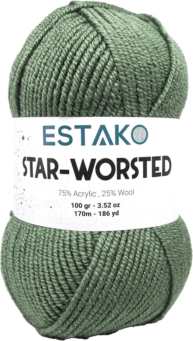 Estako Star-Worsted Yarn - 75% Acrylic 25% Wool - Soft Medium Weight #4-100g (3.52oz) - 170m (186yds) - Crochet & Knitting Yarn (44067 - Grass)