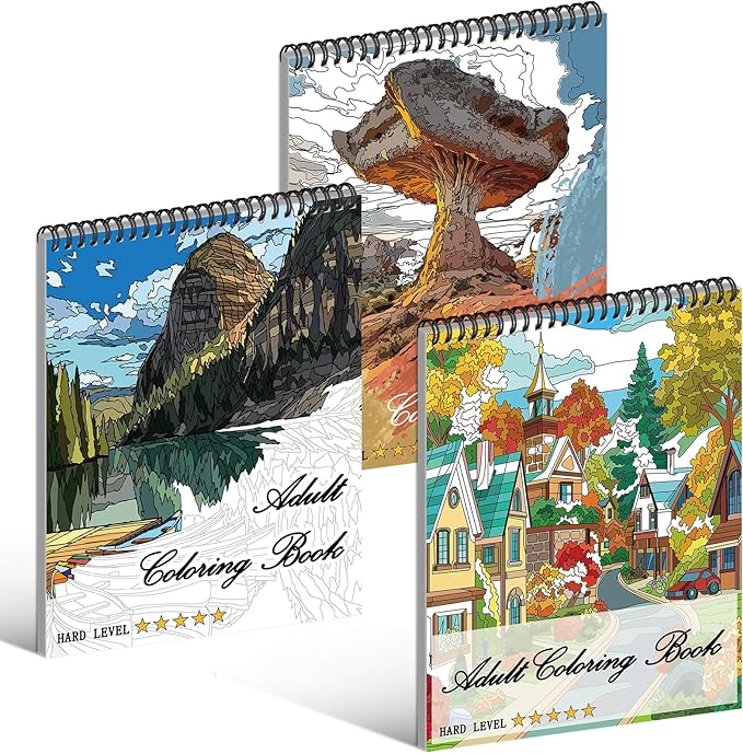 Kalysky Landscapes Adult Coloring Book Set of 3 - Complex Nature Landscapes & Iconic Architecture | Desert, Ocean Forests, Modern Wonders | Coloring Books for Adult Relaxation