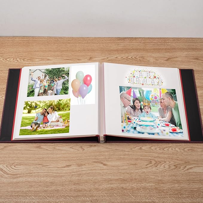 Large Photo Album Self Adhesive 4x6 8x10 10x12 13"x12.8" Magnetic Scrapbook Album 12.6"x11" Inch 40 Pages Linen Cover DIY Photo Album with A Metallic Pen and DIY Stickers(Purple)