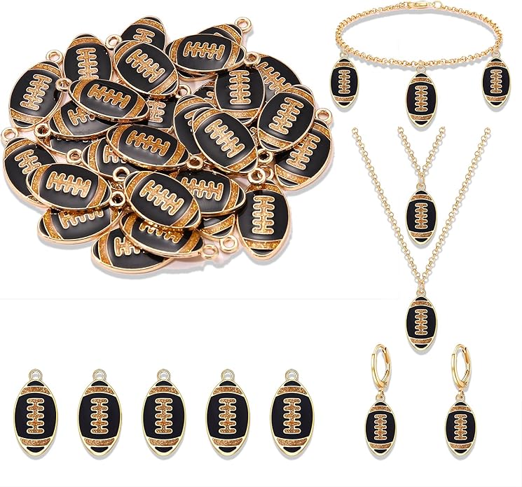 NVENF 30PCS Football Charms for Jewelry Making, Enamel Football Charms for Bracelet Necklace Earrings Making, Red Black White Blue Purple Orange Game Day Football Charm Bulk