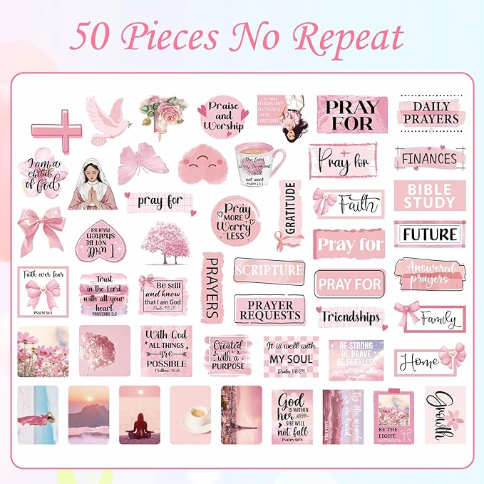Flower Prayer Board Supplies - 114 Pcs Prayer Board Kit with Pins Envelope Bible Verse Quotes Cards, Colorful Floral Vision Boards Decorations, Bible Study Supplies (Not Including Board)