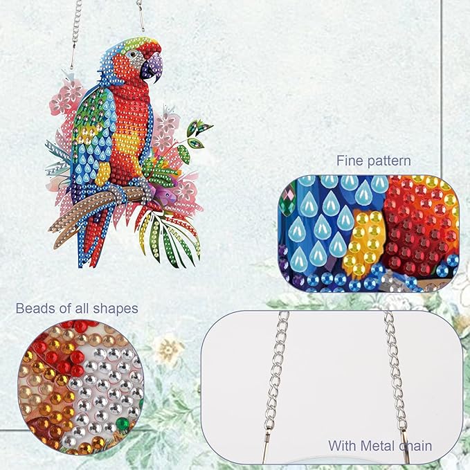 TDFERAN Diamond Painting Pendant DIY Colorful Parrot Diamond Art Decoration Kit Adult Crafts Gem Art Pendant Wall Home Window Decoration Adult Digital Painting Crafts