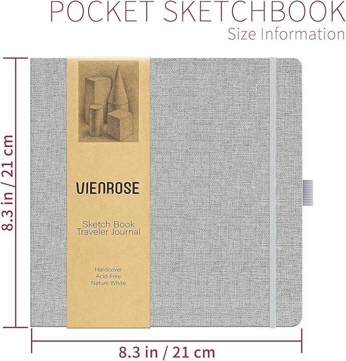 Vienrose 8.3"x8.3" Sketch Books, Linen Cover Hardbound Sketching Book with Acid-Free Paper, Drawing Pad for Kids, Beginners & Professionals, Art Supplies for Adults & Students(Grey, 60 Sheets)