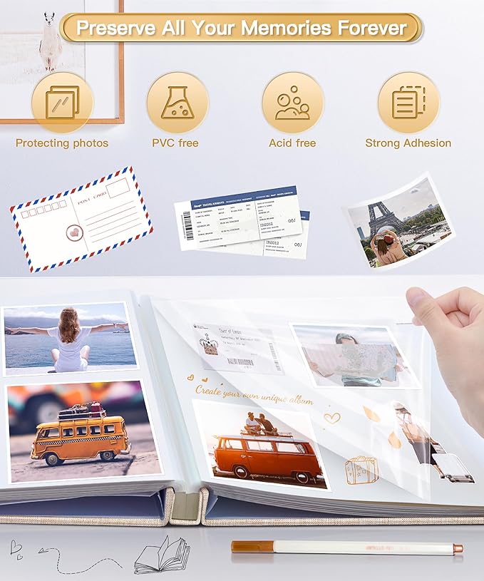 Popotop Photo Album Self Adhesive Scrapbook Album for 4x6 5x7 8x10 Pictures DIY Photo Book as Scrapbooking Supplies Kits, Birthday Gifts for Women Mom Wedding Baby Family Travel