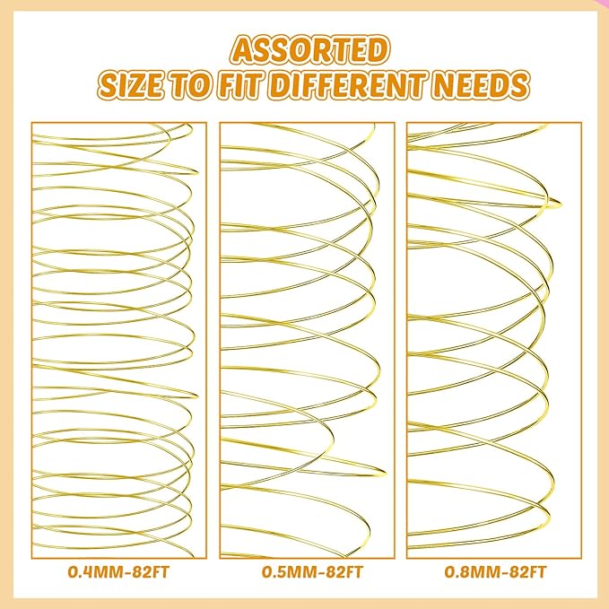 Funrous 5 Rolls 5 Size Jewelry Wire 18, 20, 22, 24, 26 Gauge Copper Wire Kit Jewelry Beading Bendable Craft Metal for Making Crafts, Sculpting with a Pliers(Gold)